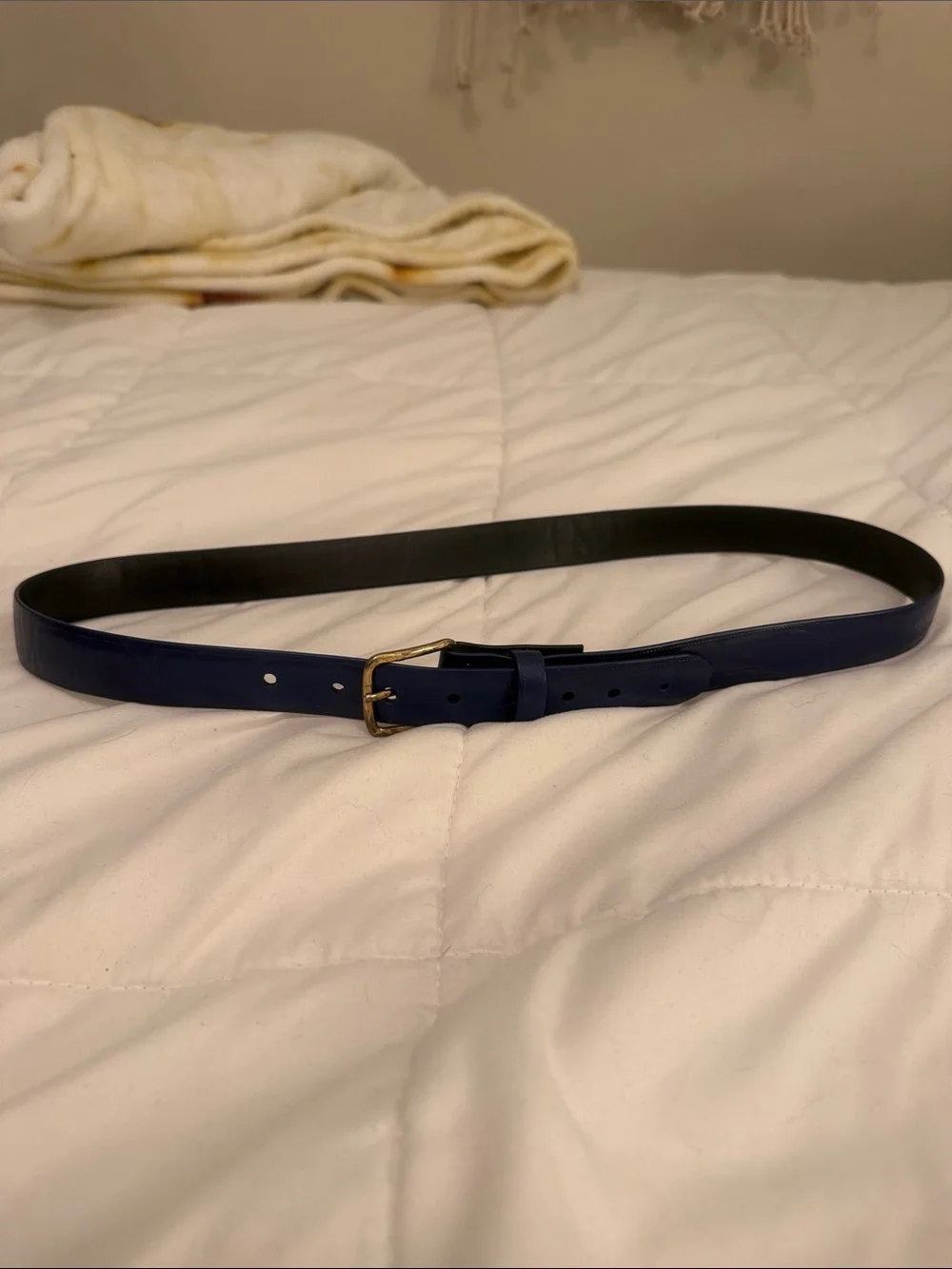 Classic Navy Leather Women's Belt with Gold Buckle